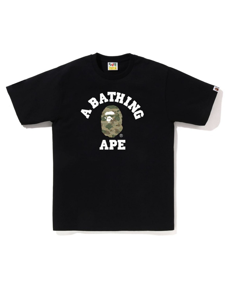 T Shirts Bape Layered Line College Noir Homme | HBR-78214238